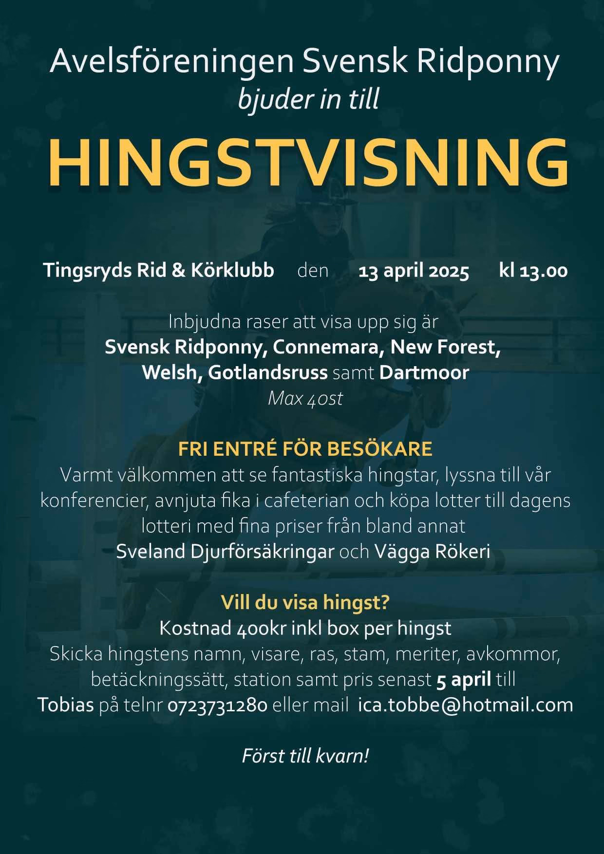 Hingstvisning 13 april 2025 kl.13.00